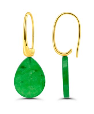 14K Gold Plated Genuine Stone Teardrop Hardwire Fishhook Drop Earrings