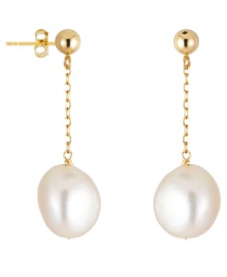 Cultured Freshwater Pearl (9-10mm) Earrings in 10k Yellow Gold