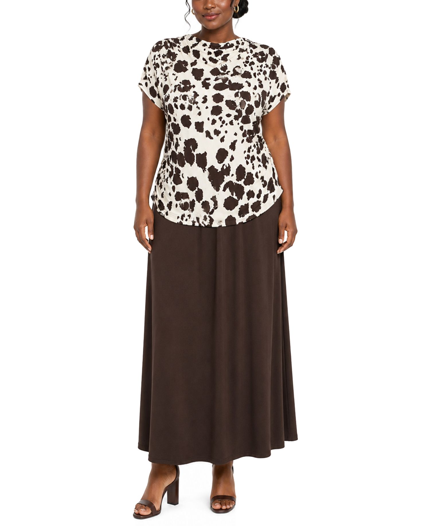 Plus Size Cow Print Draped Top