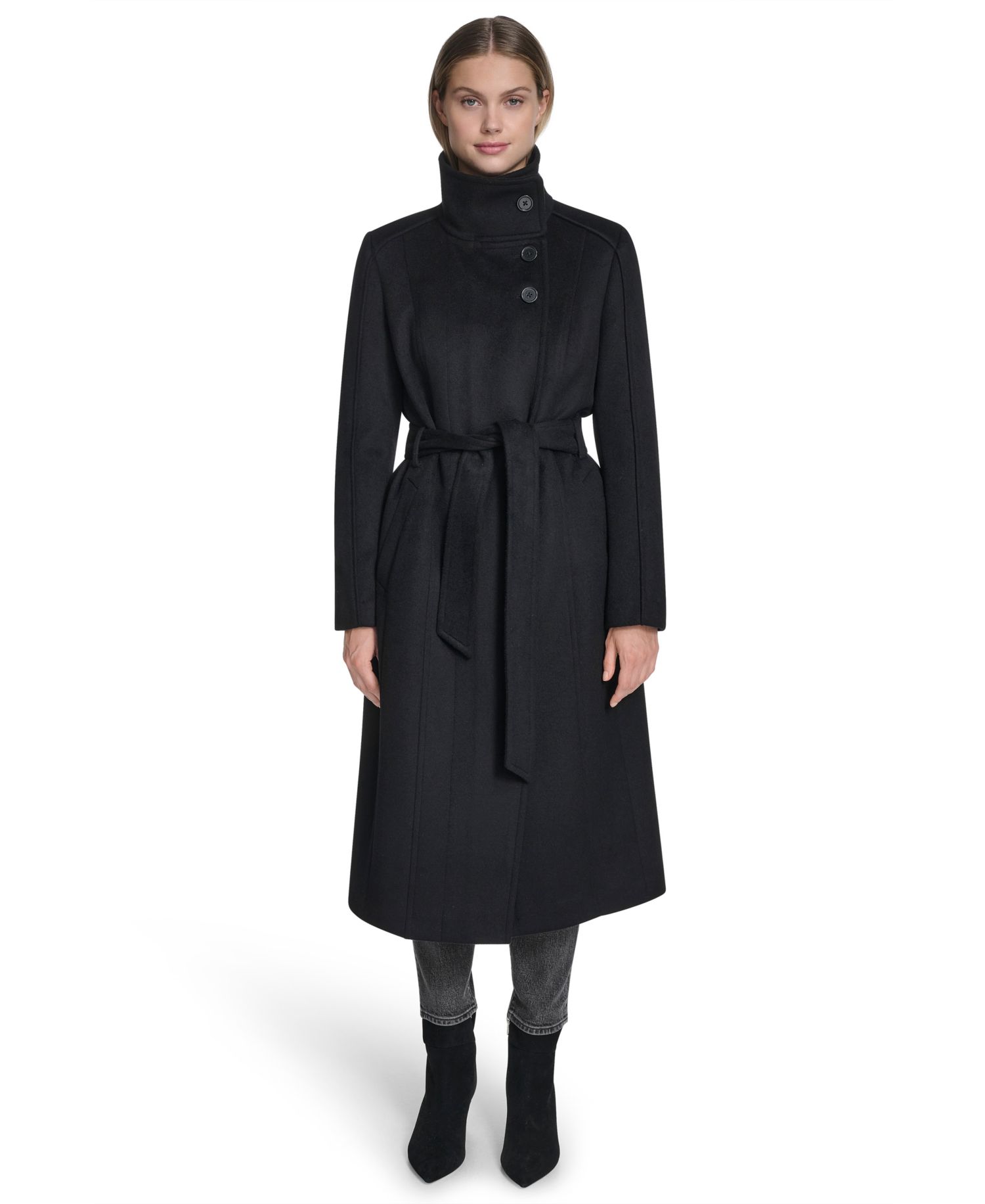 Women's Asymmetric Belted Long Wool-Blend Coat