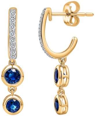 Blue Sapphire (0.76 ct. t.w.) & Diamond (1/10 ct. t.w.) Earrings in 10k Yellow Gold