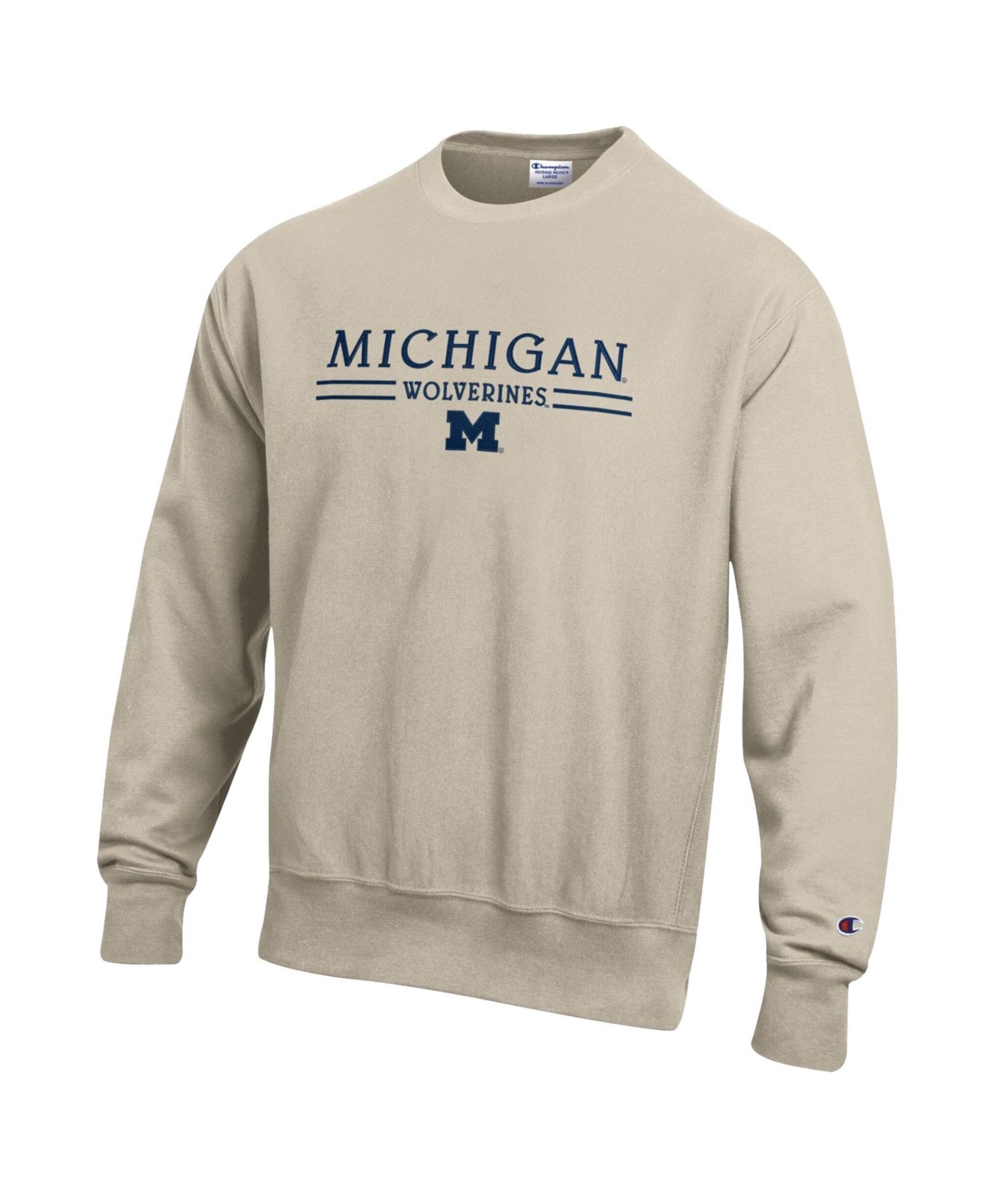 Men's Oatmeal Michigan Wolverines Reverse Weave Crewneck Sweatshirt