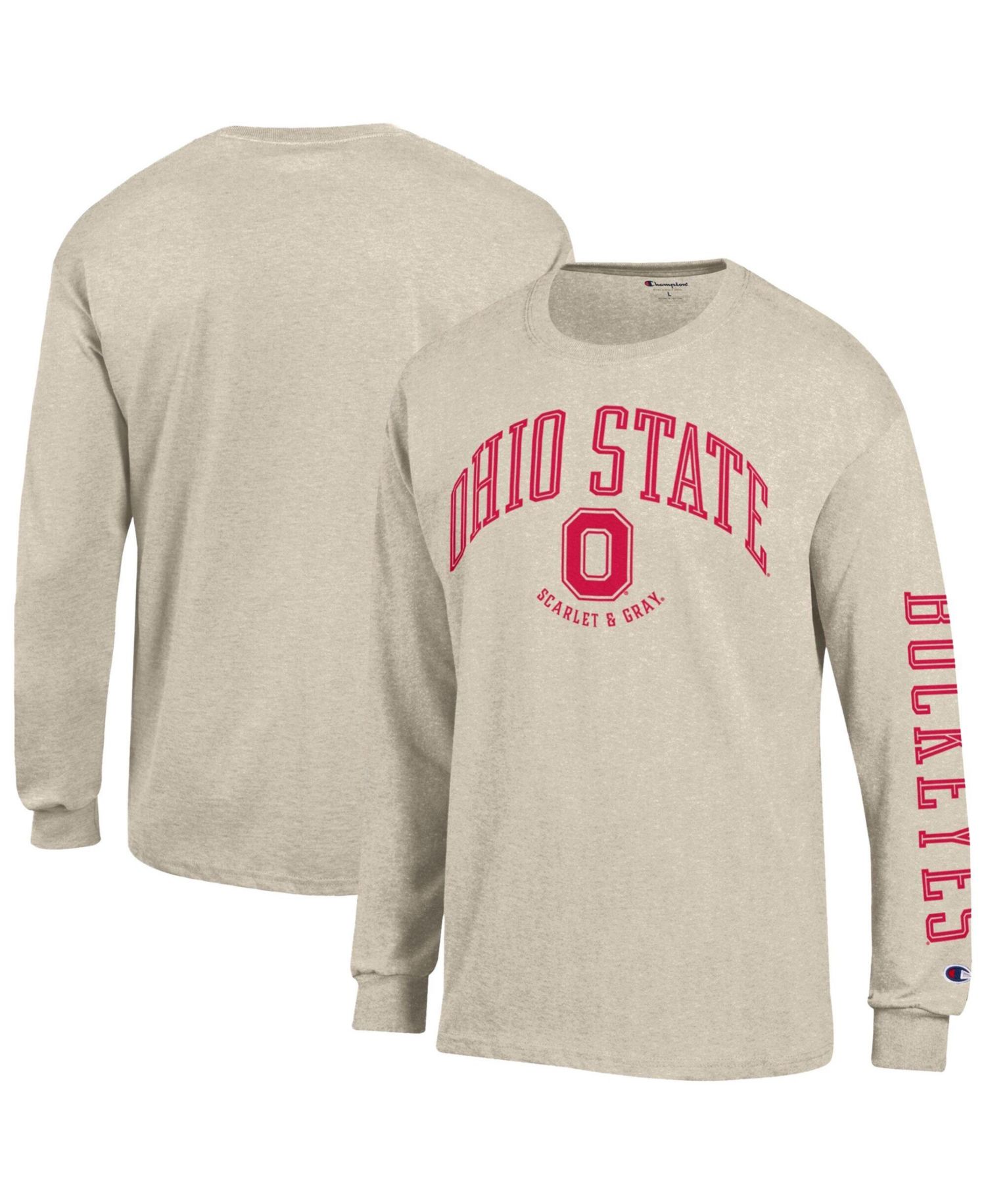 Men's Heather Oatmeal Ohio State Buckeyes Neutral Arch Long-Sleeve T-Shirt