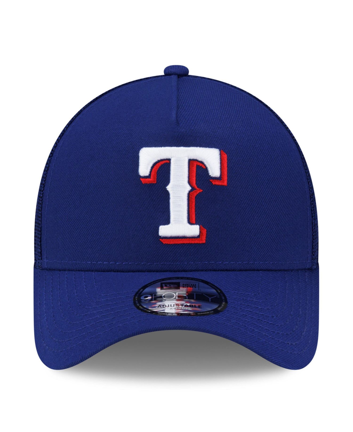 Men's Royal Texas Rangers Side Script 9FORTY A-Frame Trucker Adjustable Hat