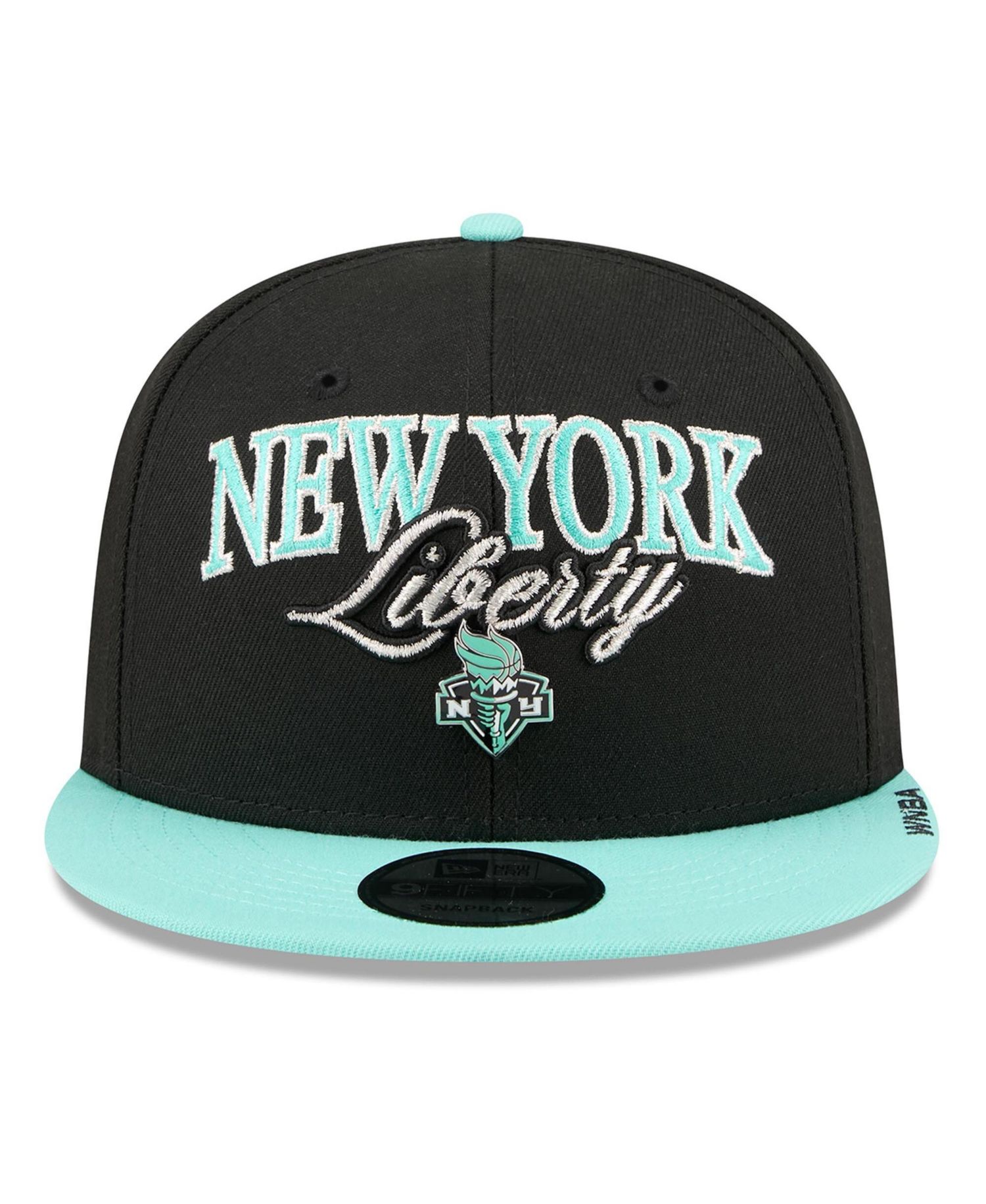 Men's and Women's Black/Mint New York Liberty WNBA Tip-Off 2026 Metal Badge A-Frame 9FIFTY Snapback Hat
