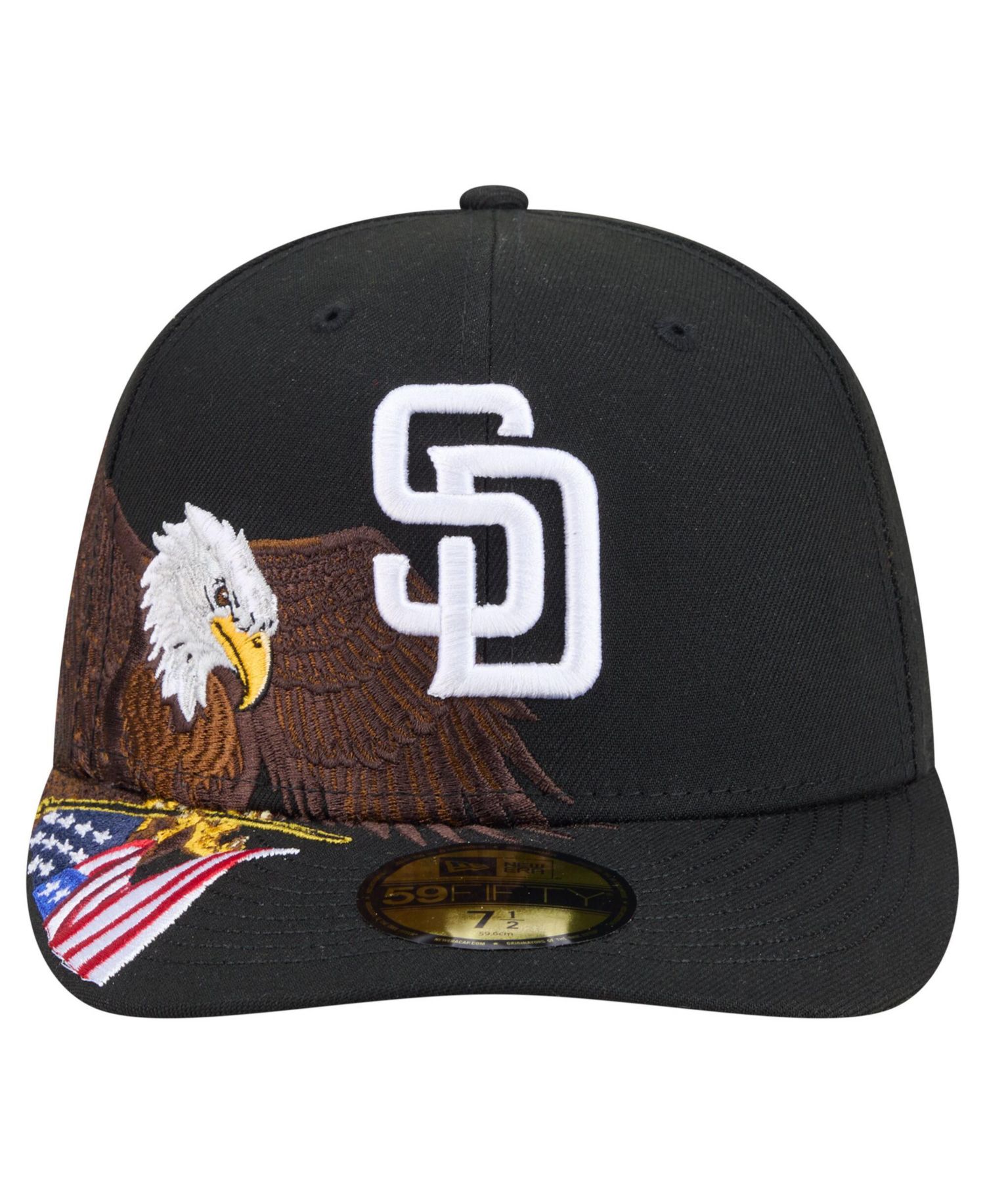 Men's Black San Diego Padres Americana Bald Eagle Pre-Curved 59FIFTY Fitted Hat