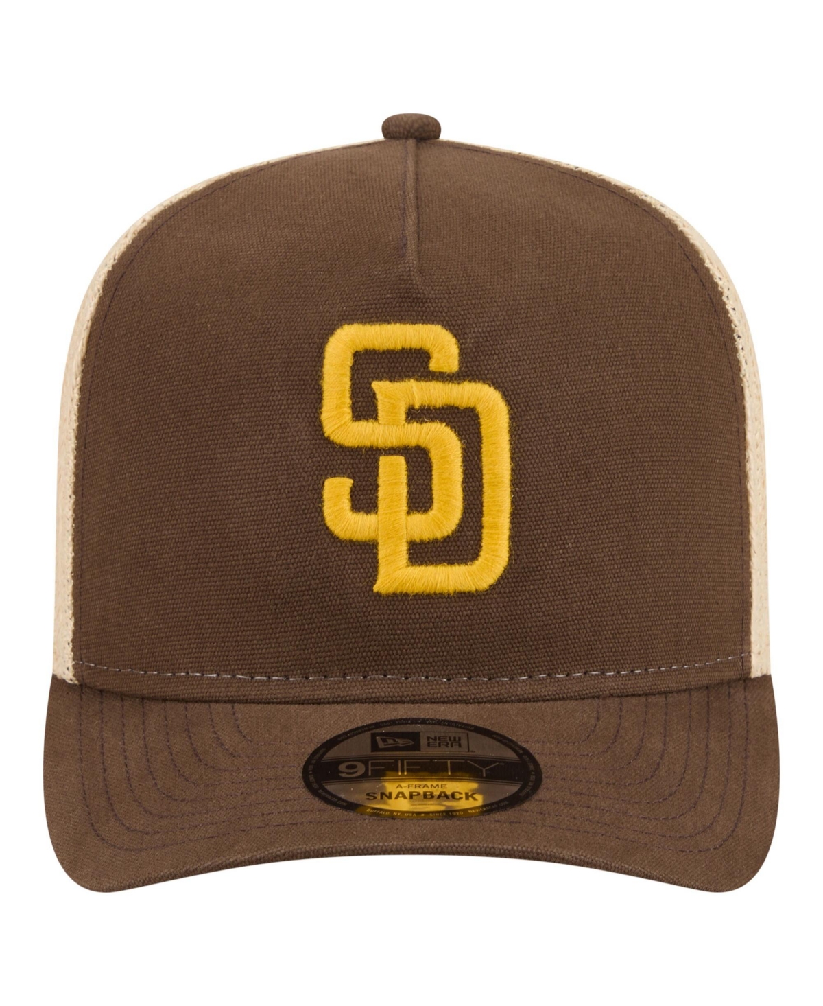 New Era Men's Brown, Natural San Diego Padres Grained 9FIFTY A-Frame Trucker Adjustable Hat
