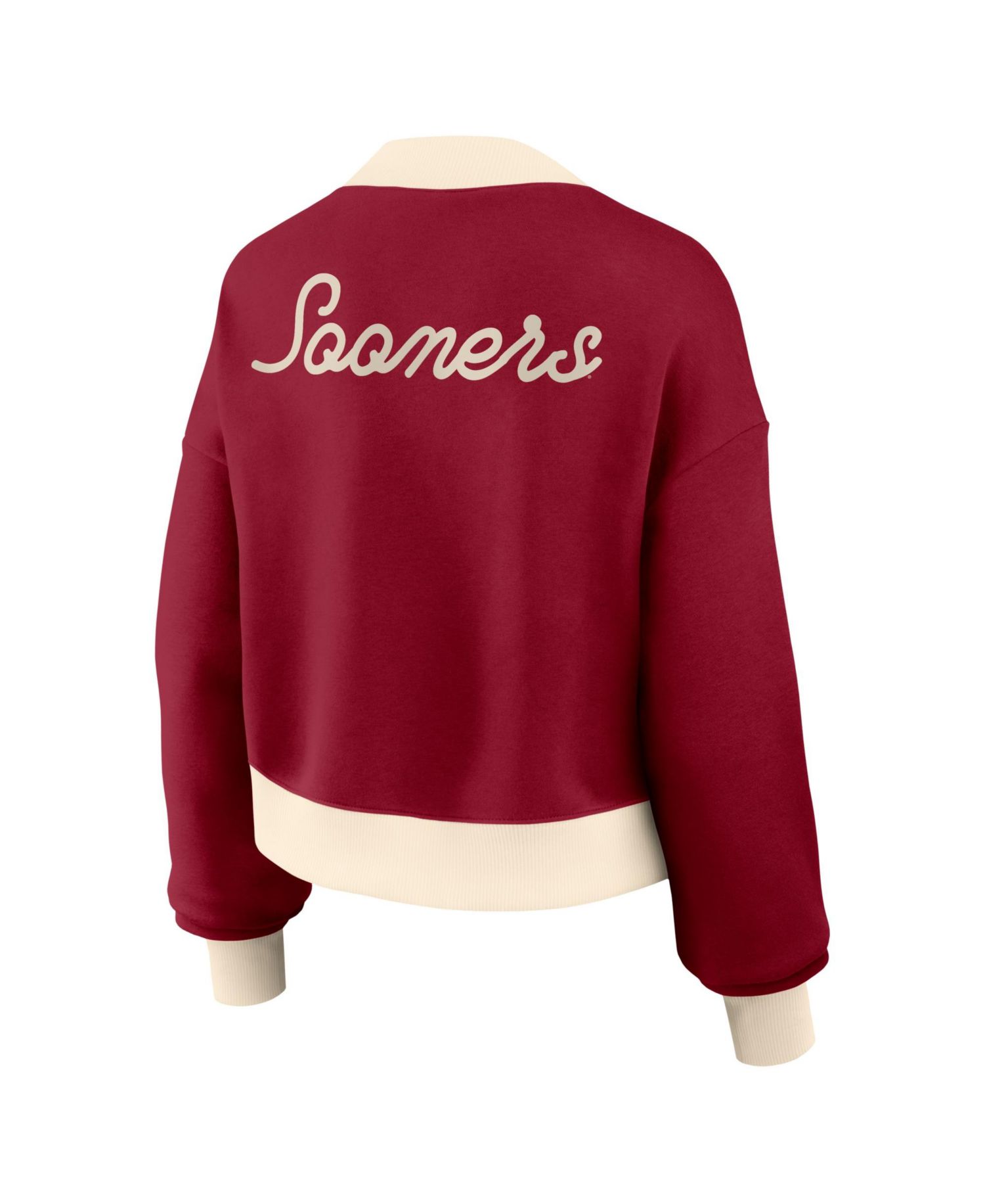 Women's Crimson Oklahoma Sooners Oversized Academic Cropped Full-Zip Bomber Jacket