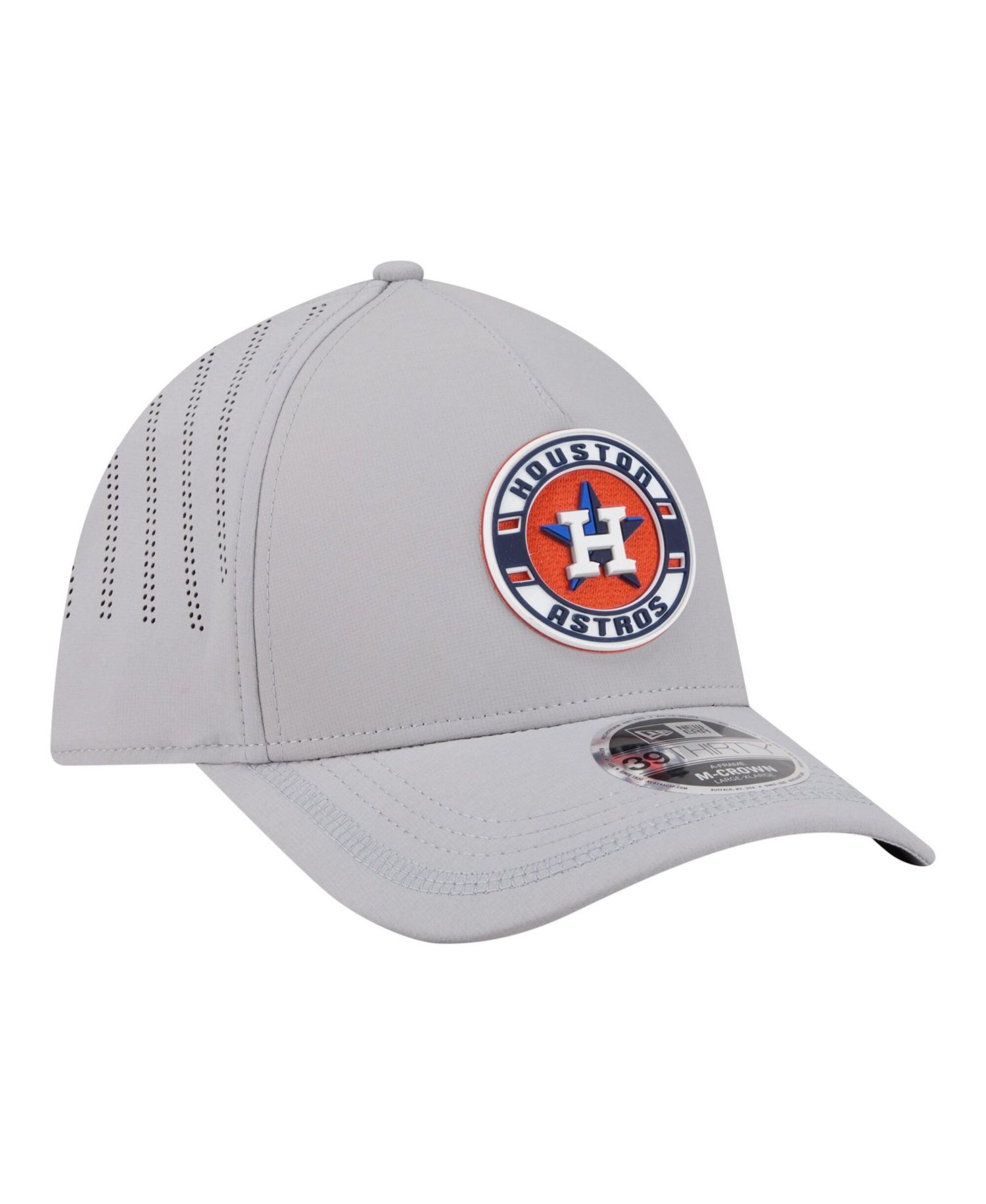 Men's Gray Houston Astros Patch 39THIRTY A-Frame M-Crown Perforated Flex Hat