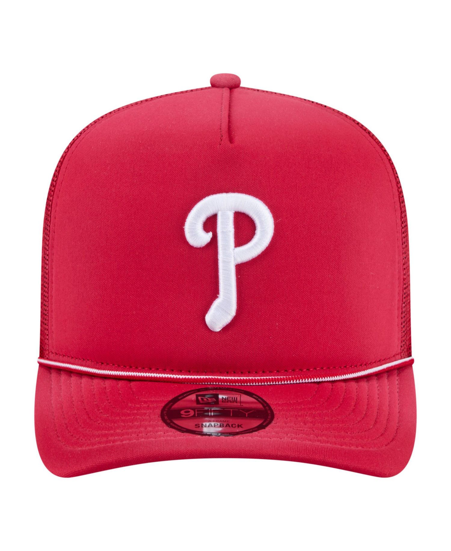 Men's Red Philadelphia Phillies Worn A-Frame 9FIFTY Trucker Snapback Hat