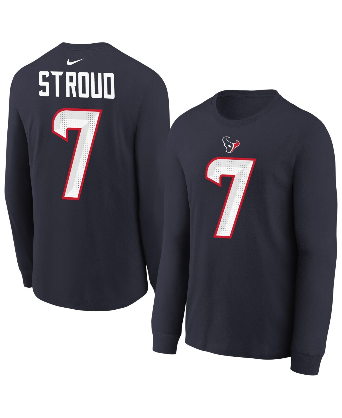 Nike Big Boys and Girls C.j. Stroud Navy Houston Texans Player Name Number Long Sleeve T-Shirt - Navy