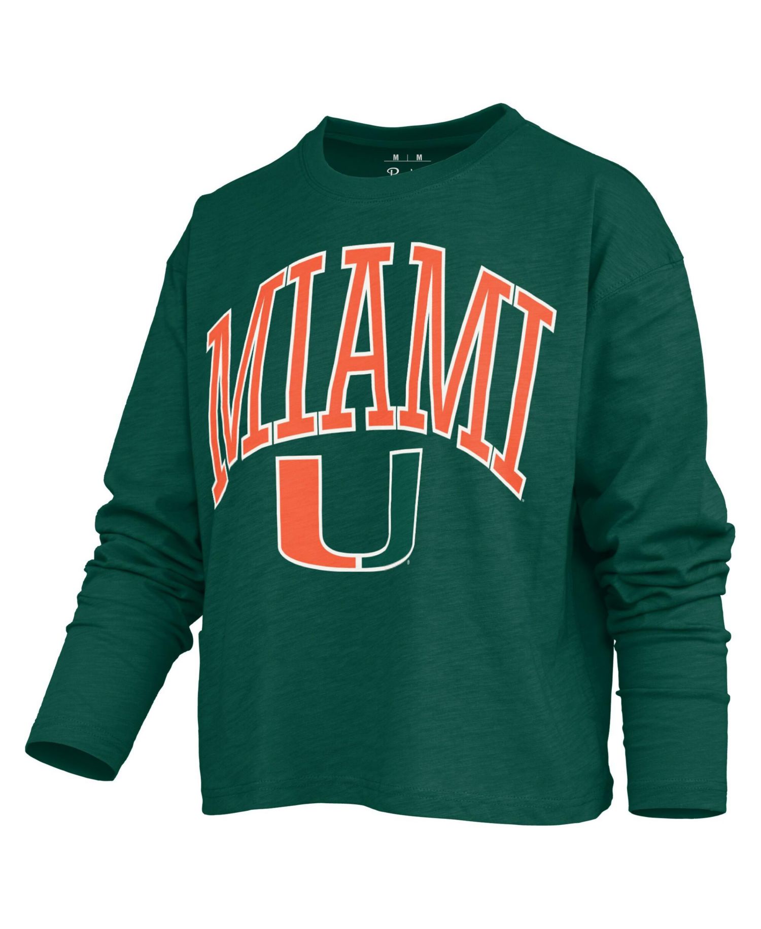 Women's Miami Hurricanes Motley Long-Sleeve Boxy Waist-Length Cotton-Blend T-Shirt