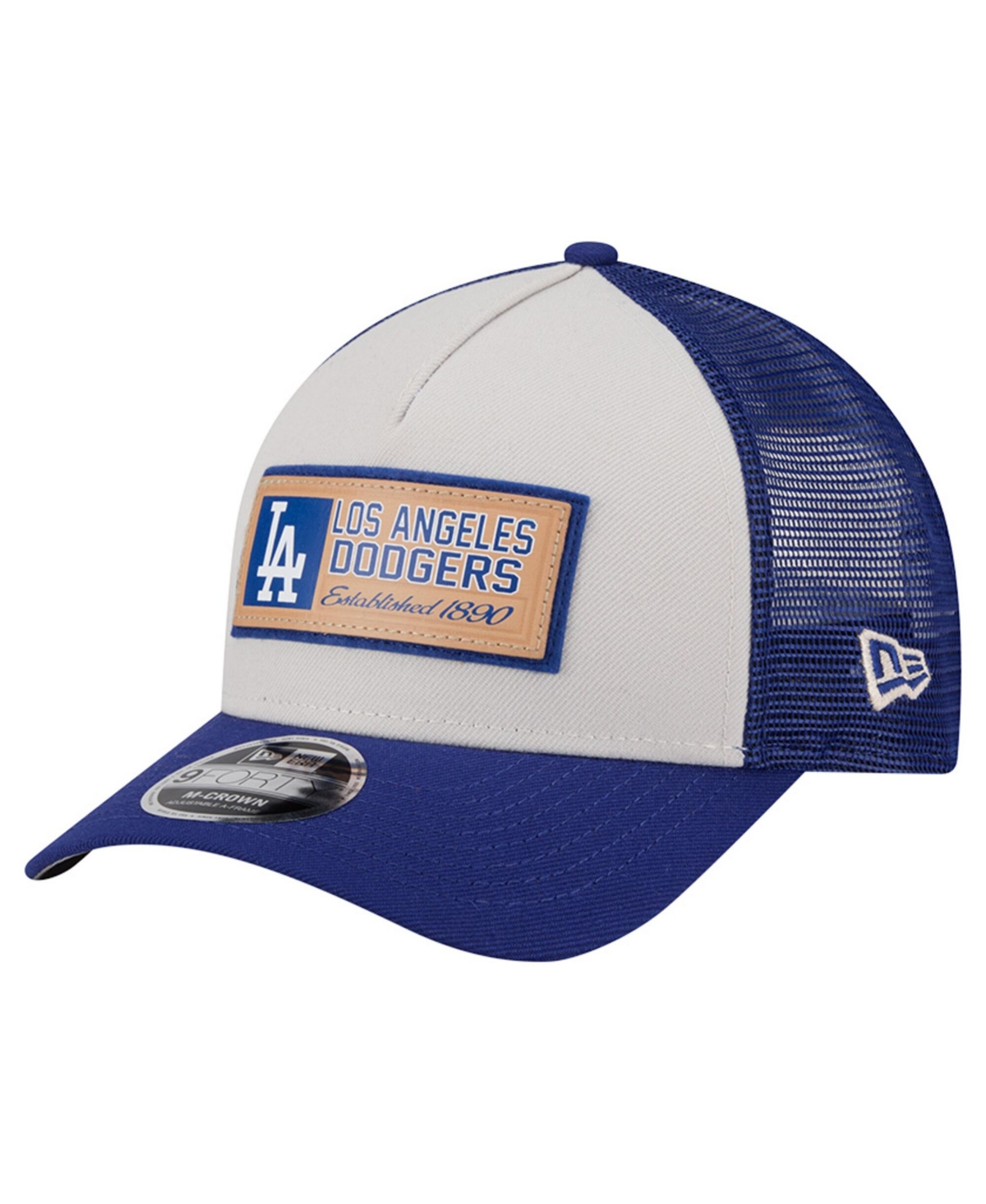 New Era Men's Stone, Royal Los Angeles Dodgers Text A-Frame Trucker 9FORTY Hat