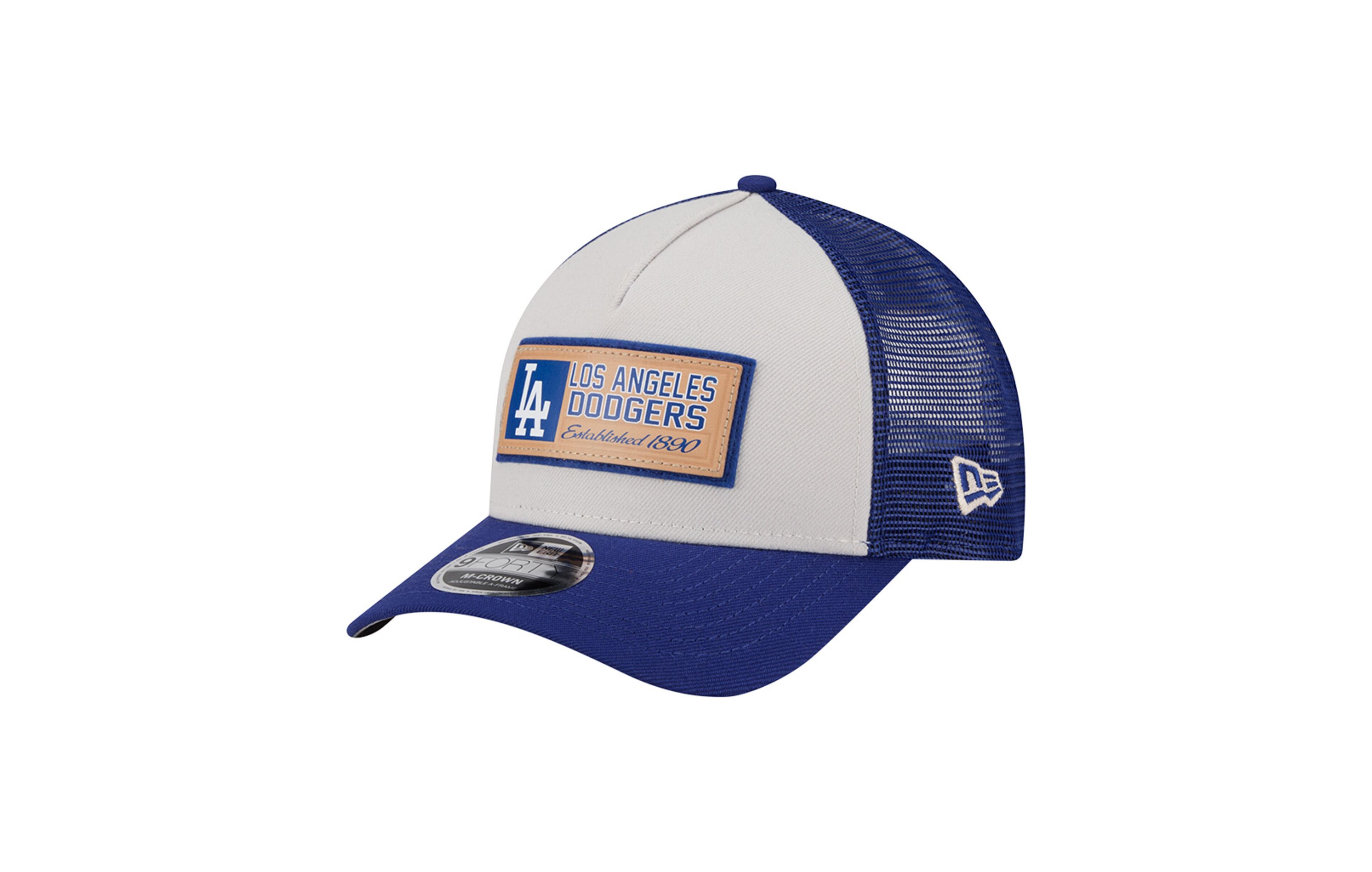 New Era Men's Stone, Royal Los Angeles Dodgers Text A-Frame Trucker 9FORTY Hat