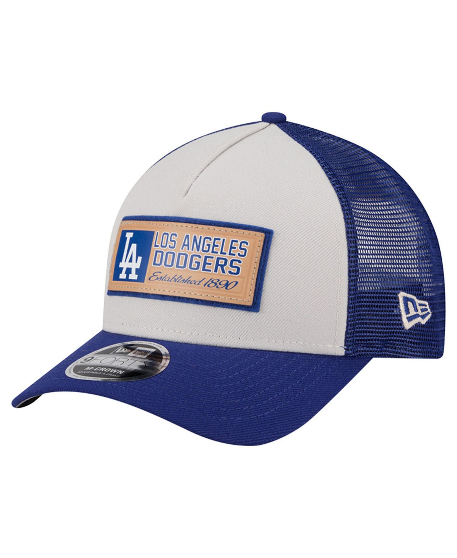 Men's Stone/Royal Los Angeles Dodgers Text A-Frame Trucker 9FORTY Hat