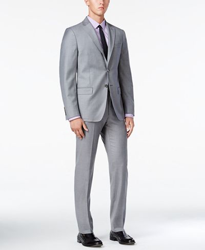 DKNY Men's Slim-Fit Light Gray Flannel Suit