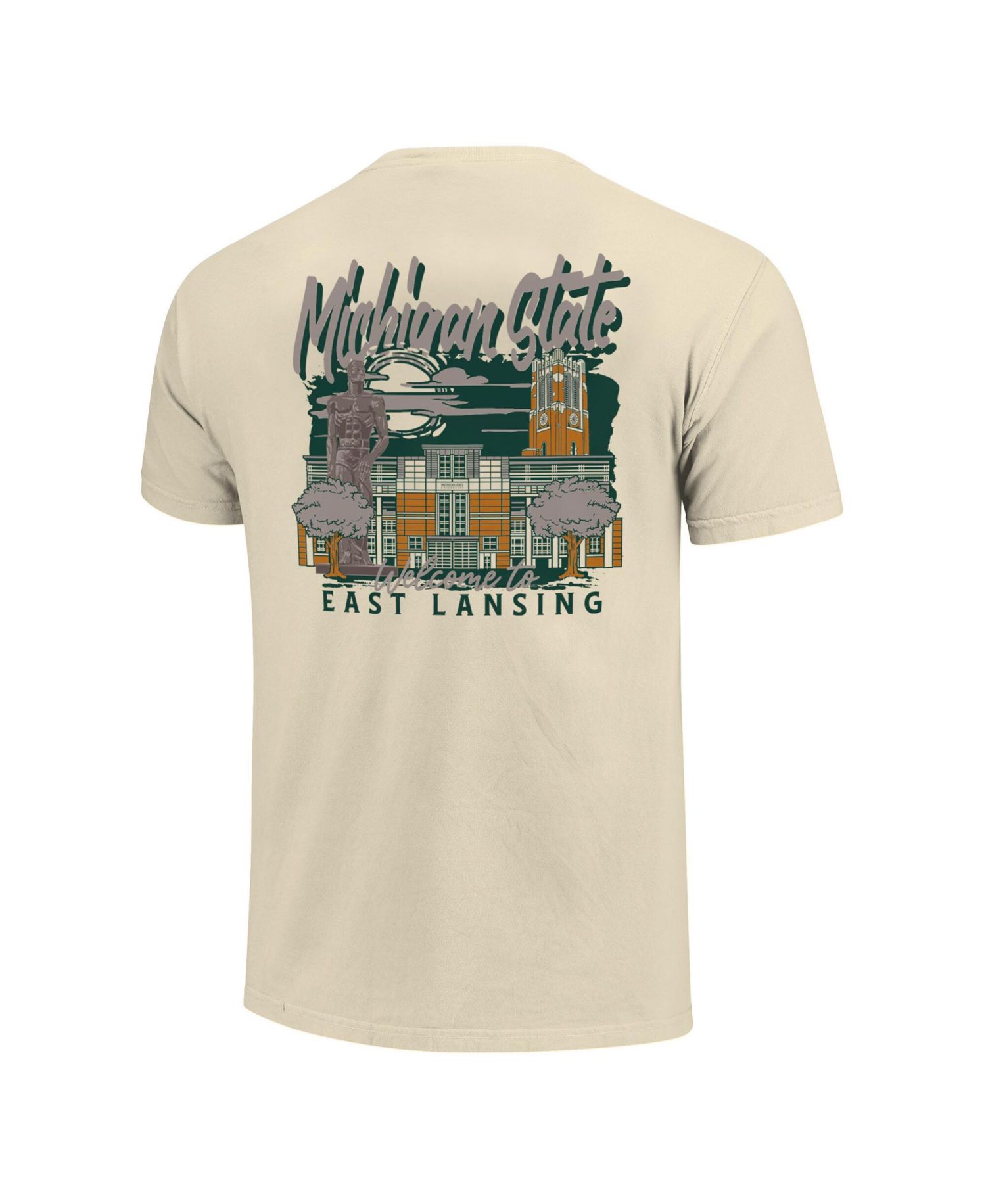 Men's Natural Michigan State Spartans Comfort Colors Hand-Drawn Campus Stack T-Shirt