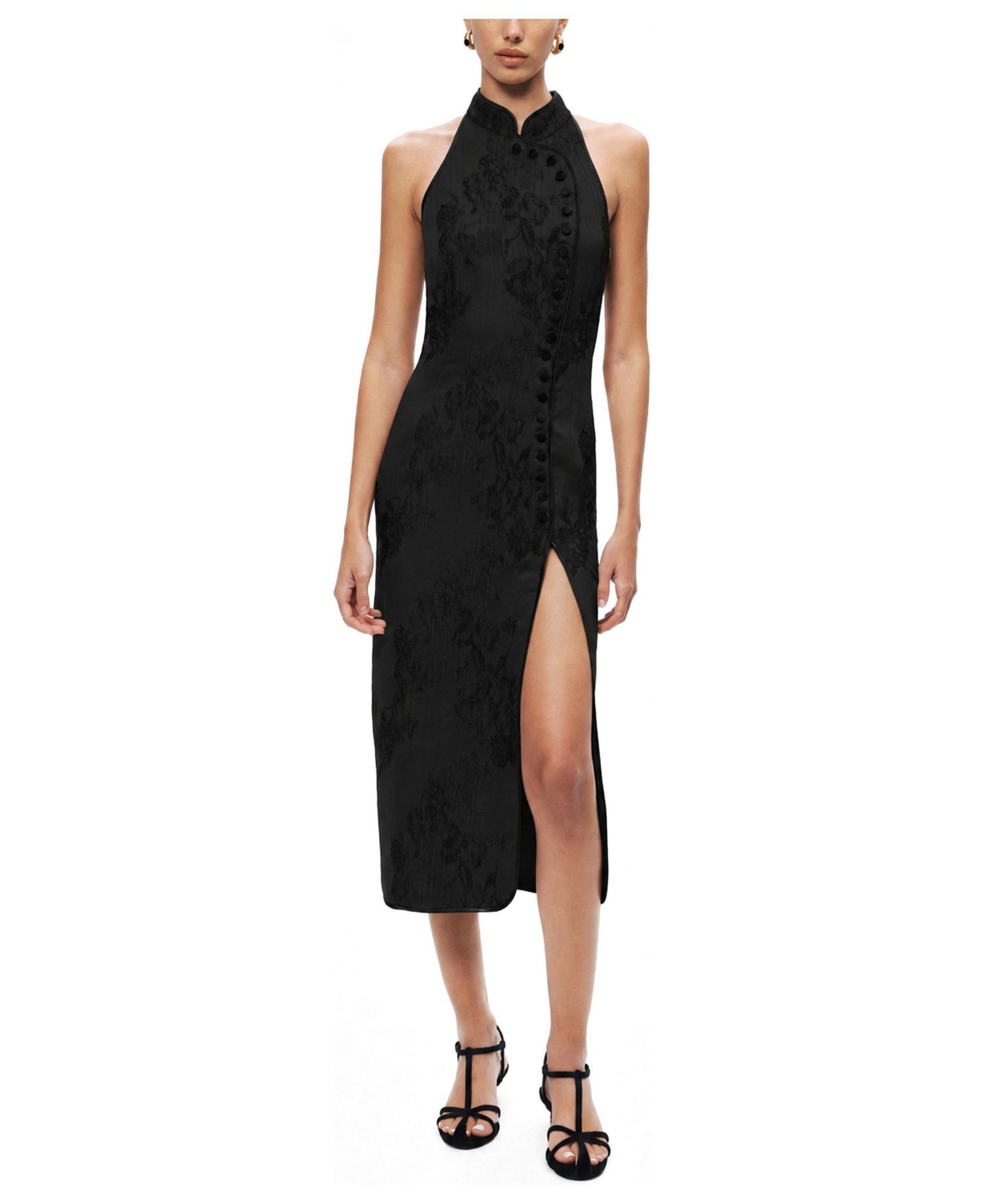 Women's High-Neck Button-Detail Midi Dress