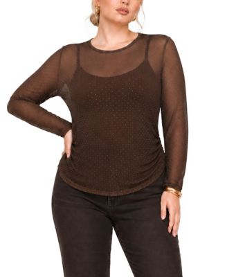 Plus Size Foil Drop Scoop Neck Side-Ruched Top