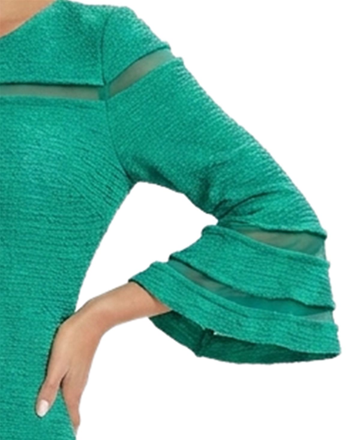 NY Collection Petite Long Bell Sleeve Dress with Mesh Insets view 3 — MAYCSS fashion products