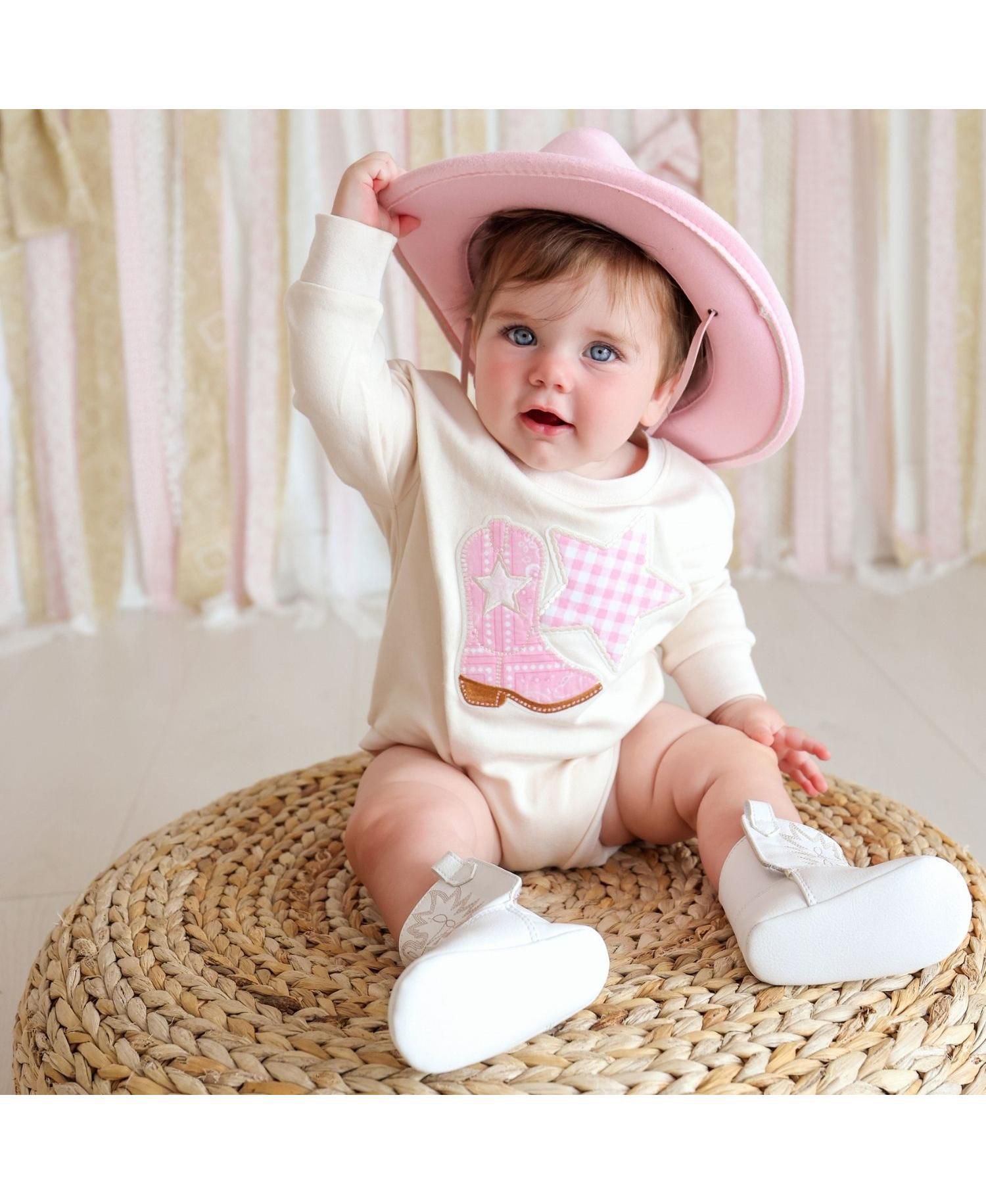 Baby Girls 0-3M to 12M -18M Bandana Cowgirl Patch Western Long Sleeve Romper