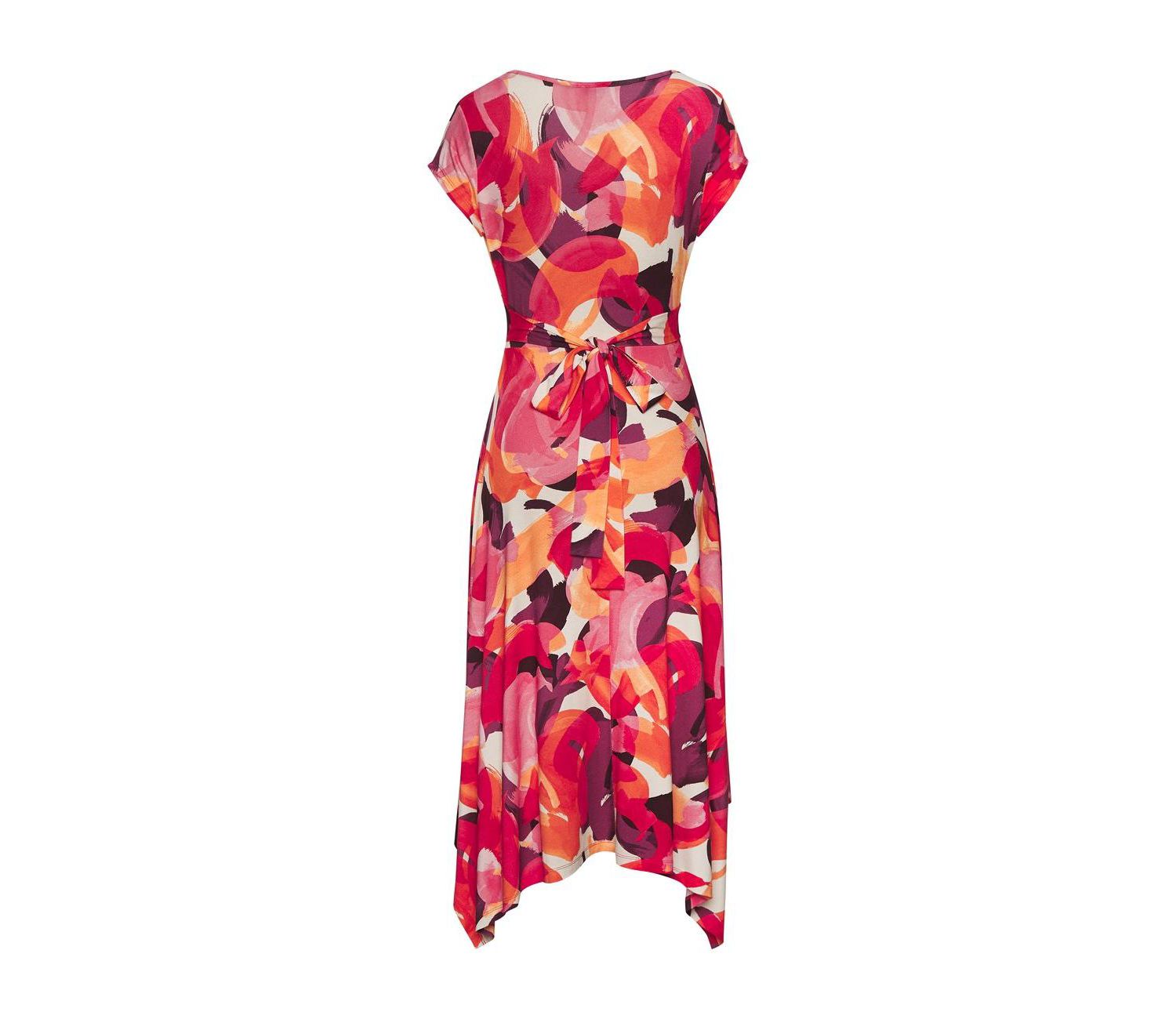 Women's Viscose Printed Handkerchief V-Neck Tie-Waist Midi Dress