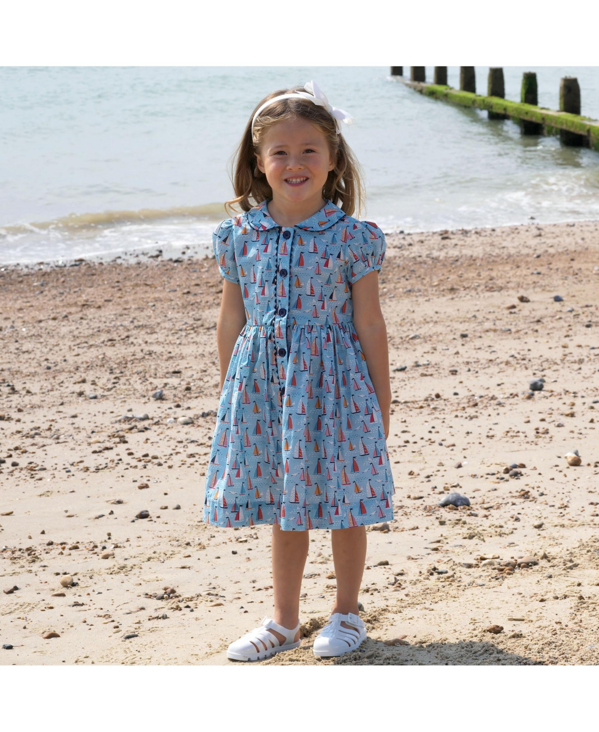 Rachel Riley Toddler Girls 2T-10 Sailboat Button-front Dress