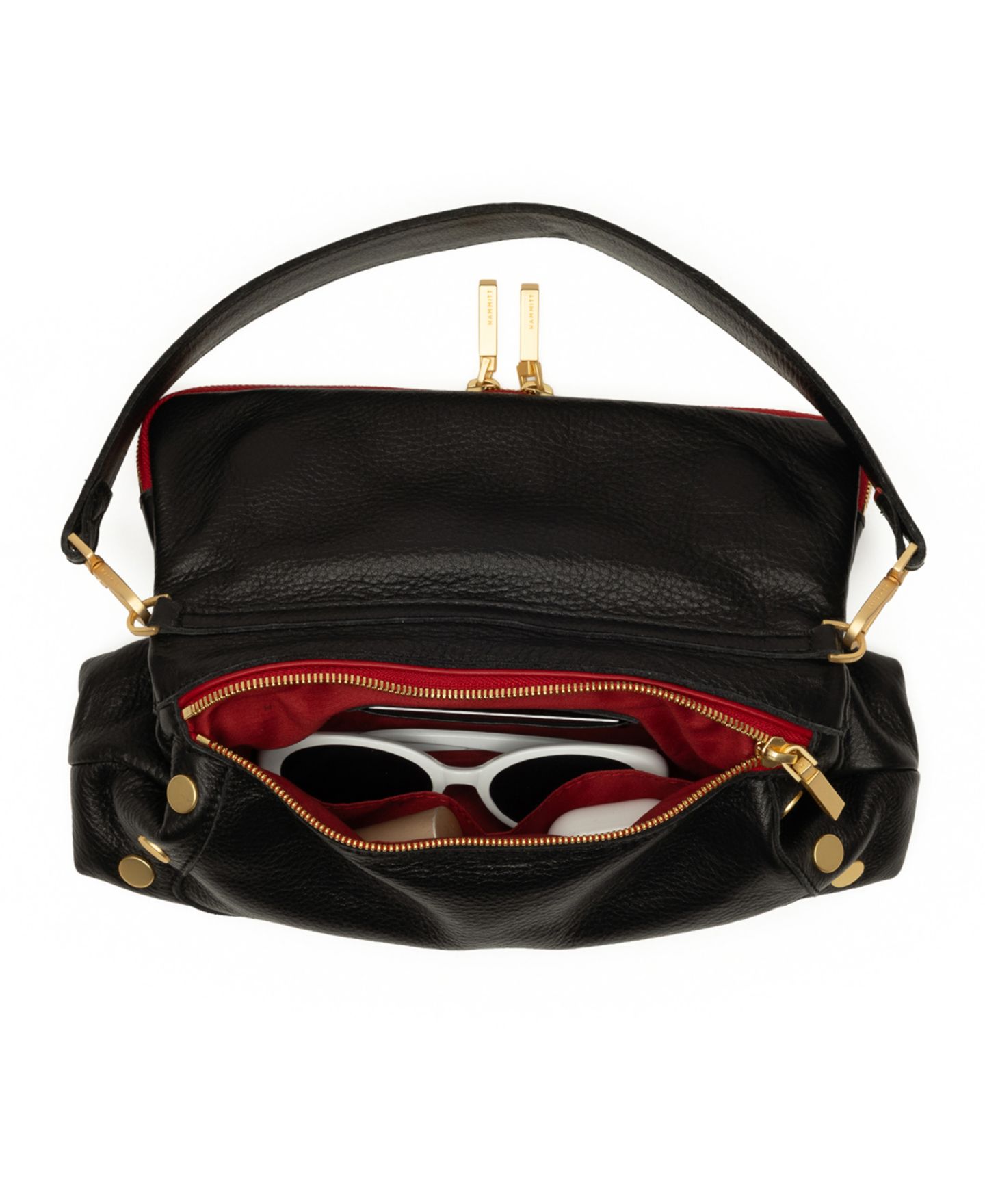 Женская сумка Hammitt Beverly Small Leather Shoulder Handbag, цвет: Чёрный / Золотой красный — фото 4