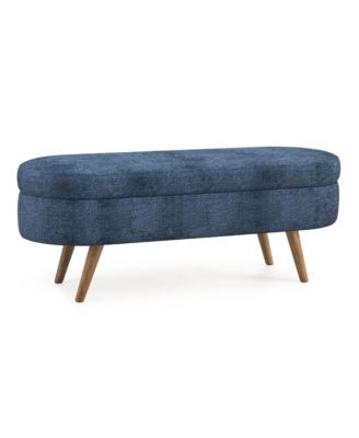 Oval Storage Ottoman Bench with Rubber Wood Legs for Bedroom or Entryway