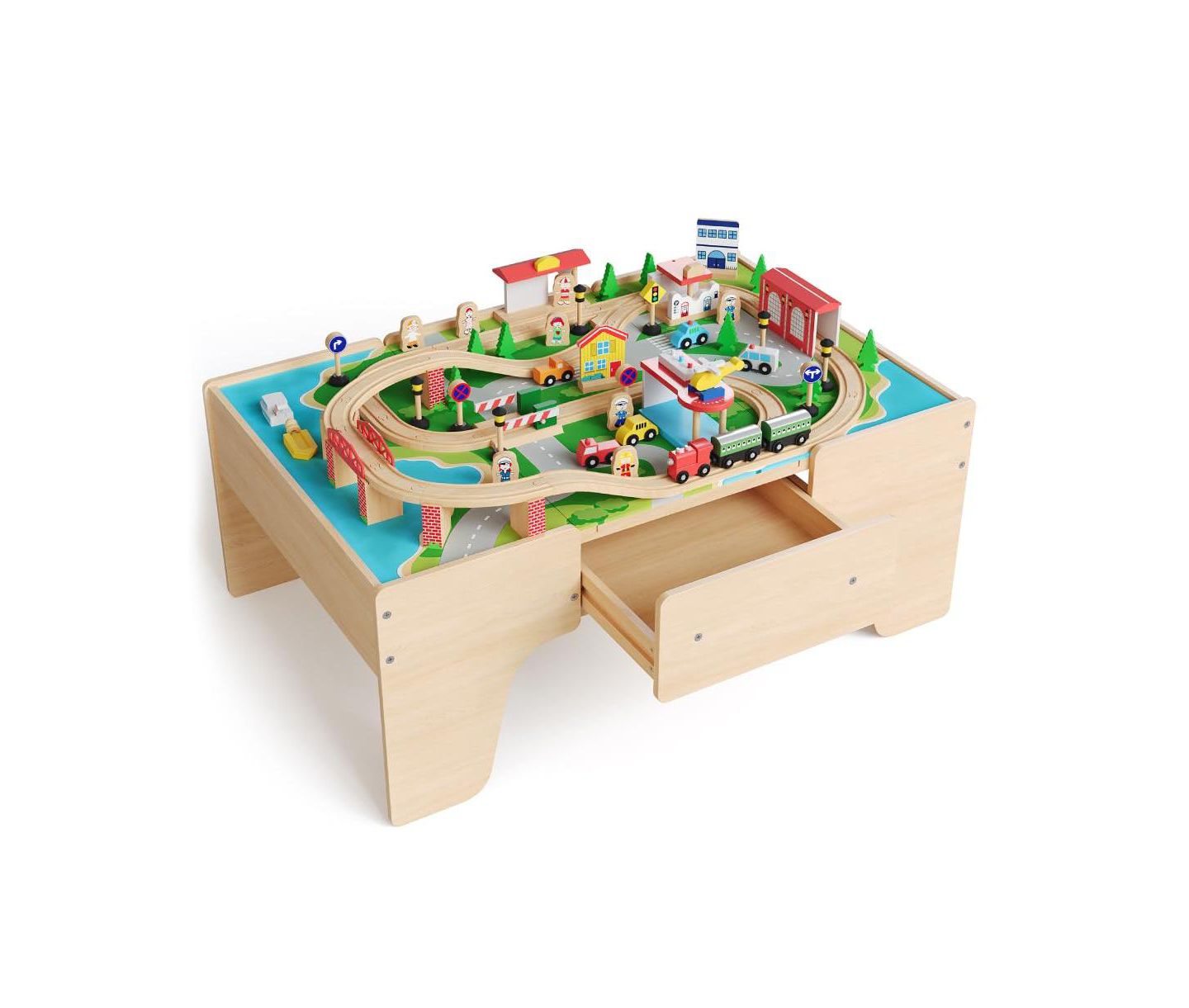 Детские игрушки homfan 84-Piece Wooden Train Activity Table with Storage — фото 1