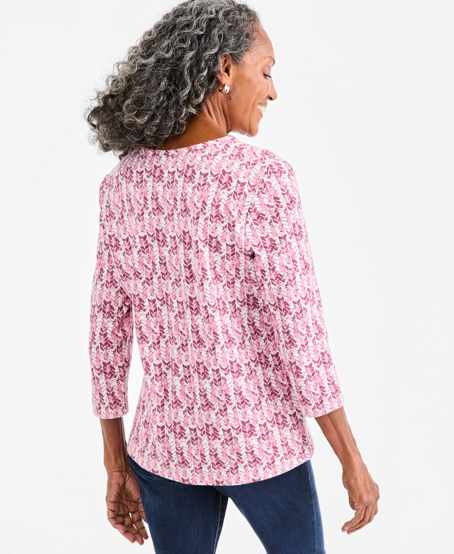 Petite Printed 3/4-Sleeve V-Neck Top