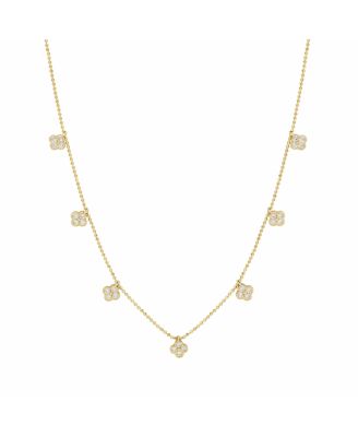 Sterling Silver Cubic Zirconia Clover Drop Station Necklace