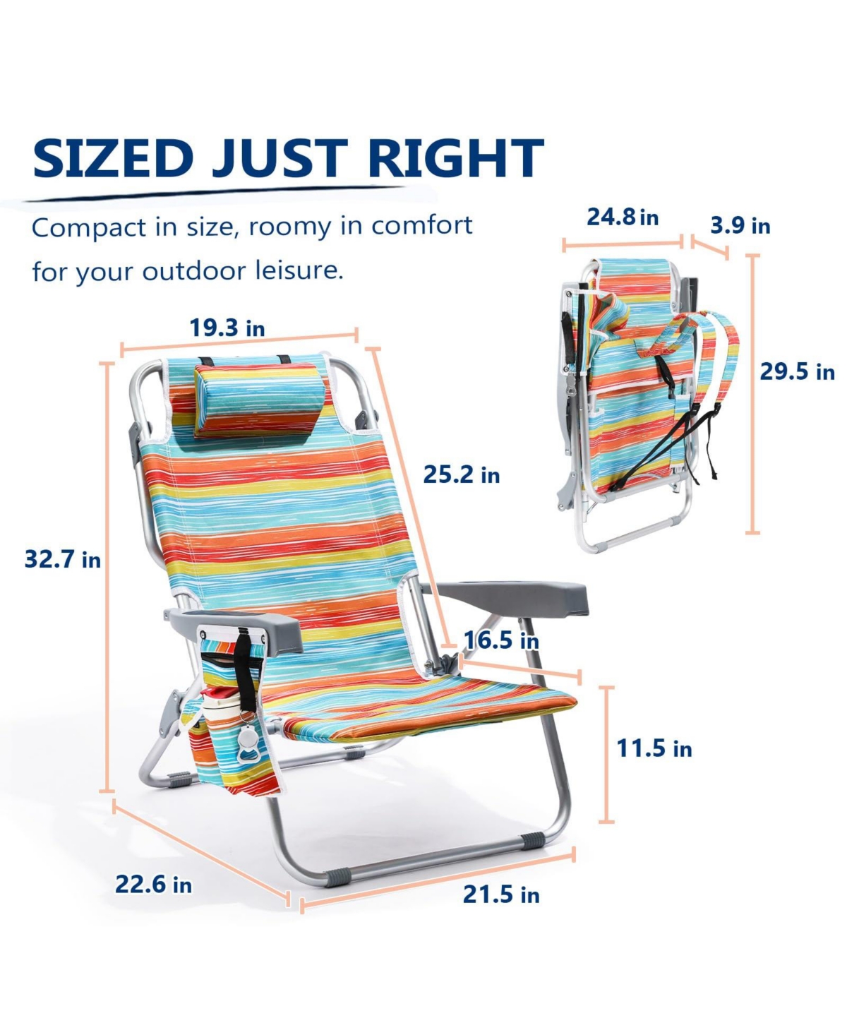 Aofar Beach Chair Portable Reclining 5 Positions Heavy Duty Folding Cup Holder Cooler Pouch Towel Bar