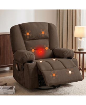 Oversized Recliner, Wide Rocker with Massage Heat, 360degree(s) Swivel Seat for Adults, Glider with Storage, Pockets, 2 Cup Holders