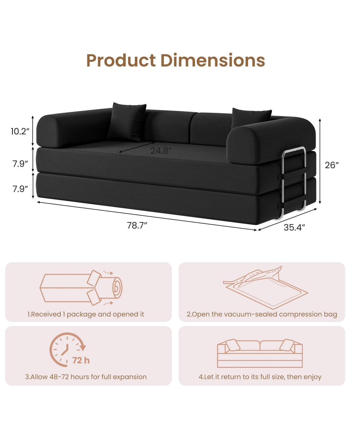 Gaomon 79" Convertible Sofa Bed, 4-in-1 Frameless Corduroy Folding No Assembly Required, Floor-Standing Mattress, Double with Pillows