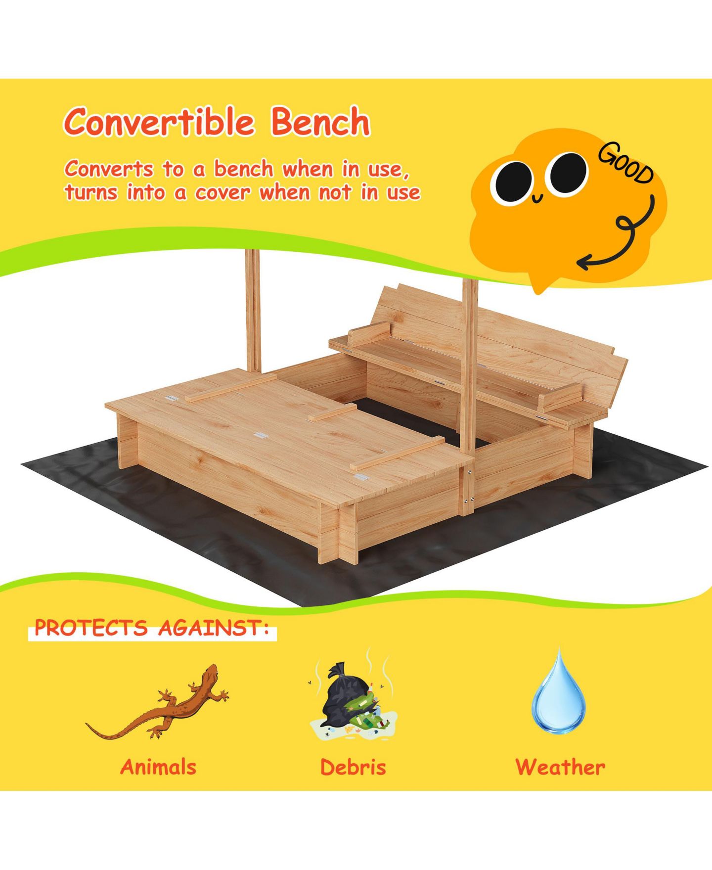 Детская игрушка homfan Large Wooden Sand and Water Table with Adjustable Canopy, Ages 3+ — фото 7