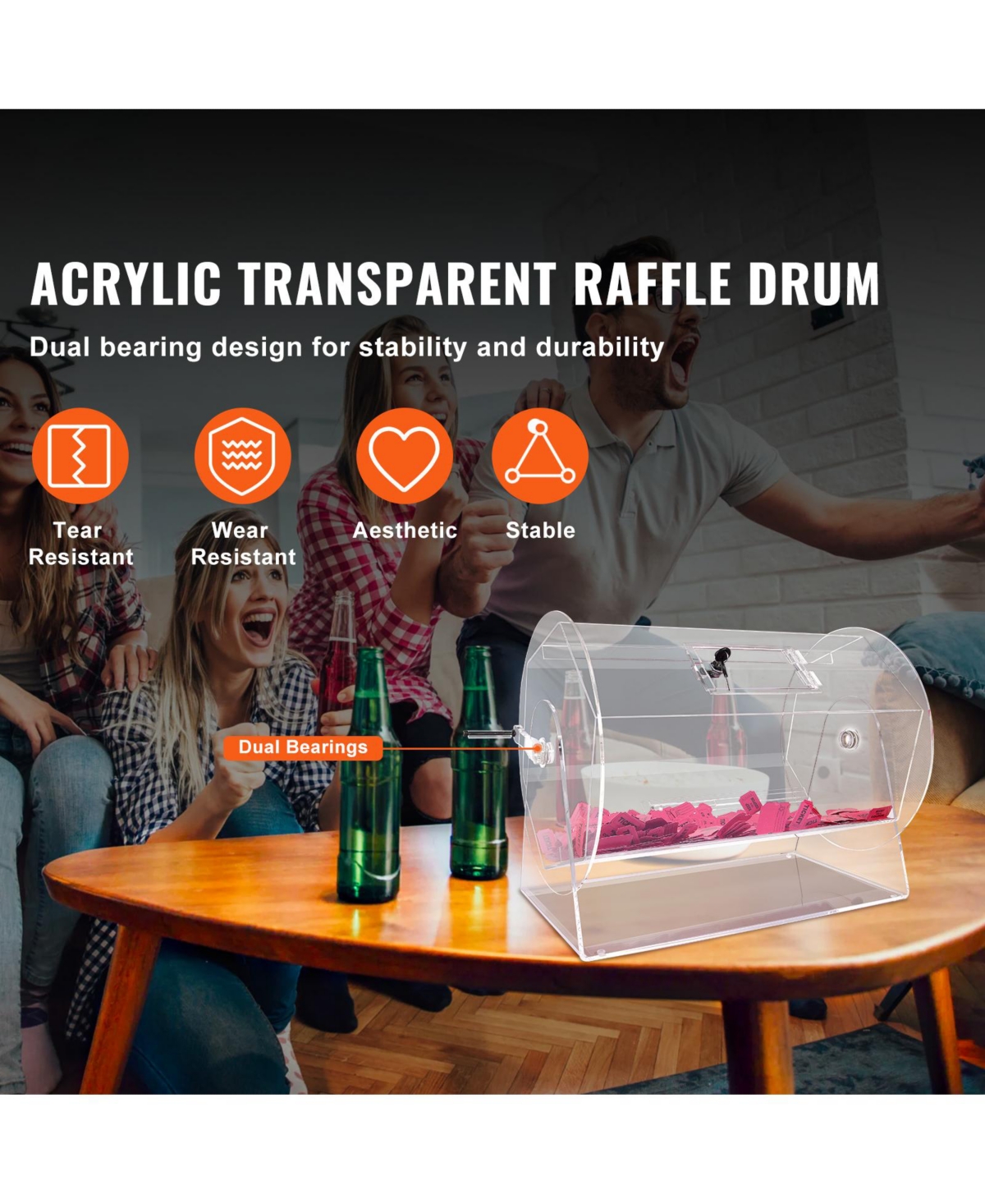 Vevor Acrylic Raffle Drum Lottery Cage Holds 10000 Tickets or 300 Bingo Balls