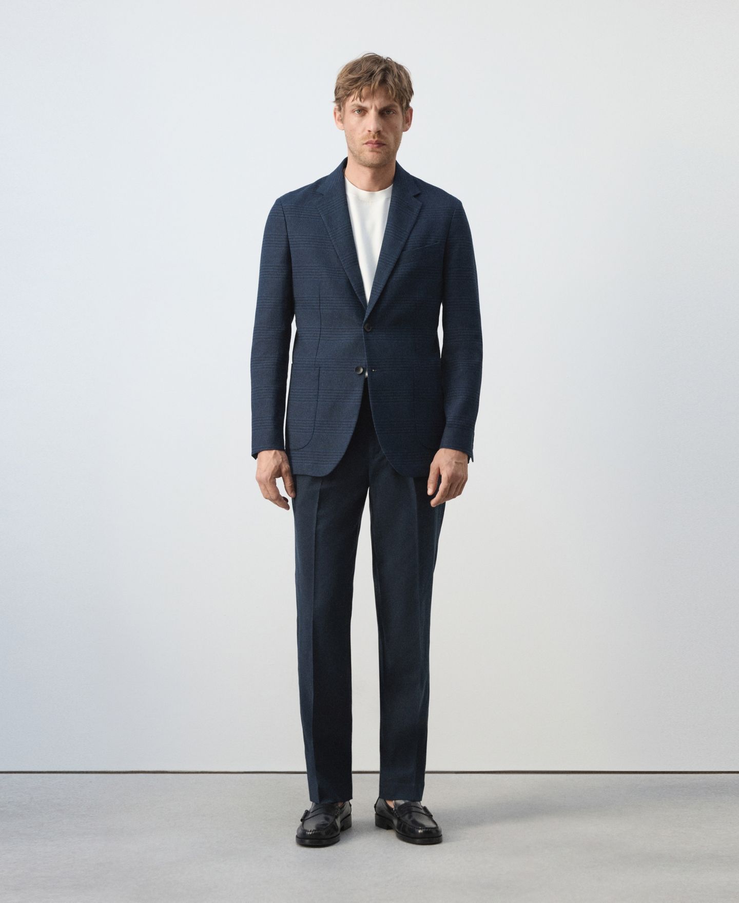 Мужской пиджак MANGO Slim-Fit Striped Linen-Cotton Suit Blazer, цвет: Тёмно-синий — фото 7