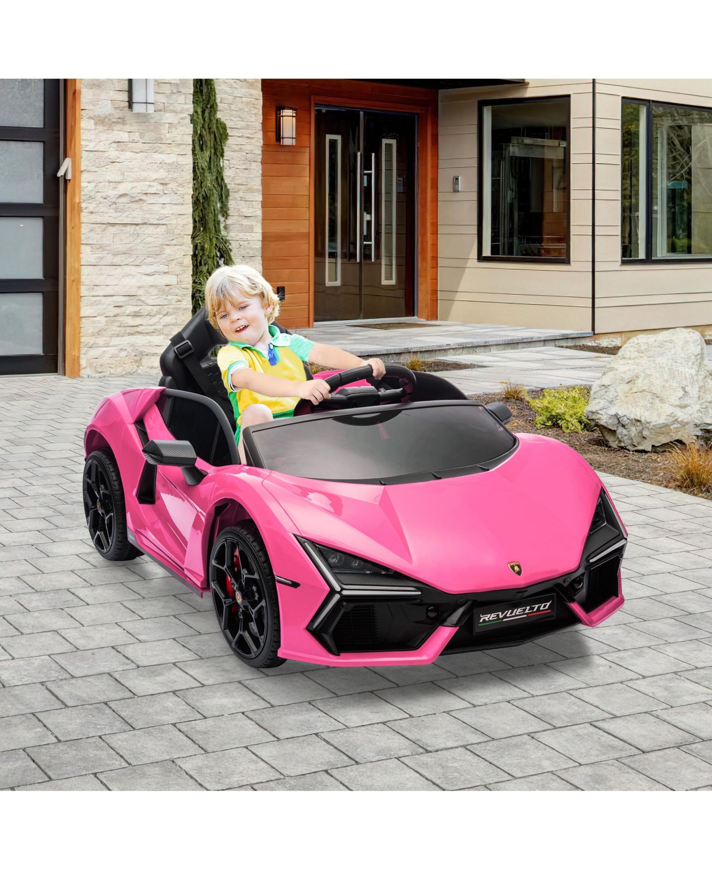 Детская игрушка homfan Lamborghini Revuelto Remote Control Battery Powered Ride-On Car, Ages 3+, цвет: Розовый — фото 7