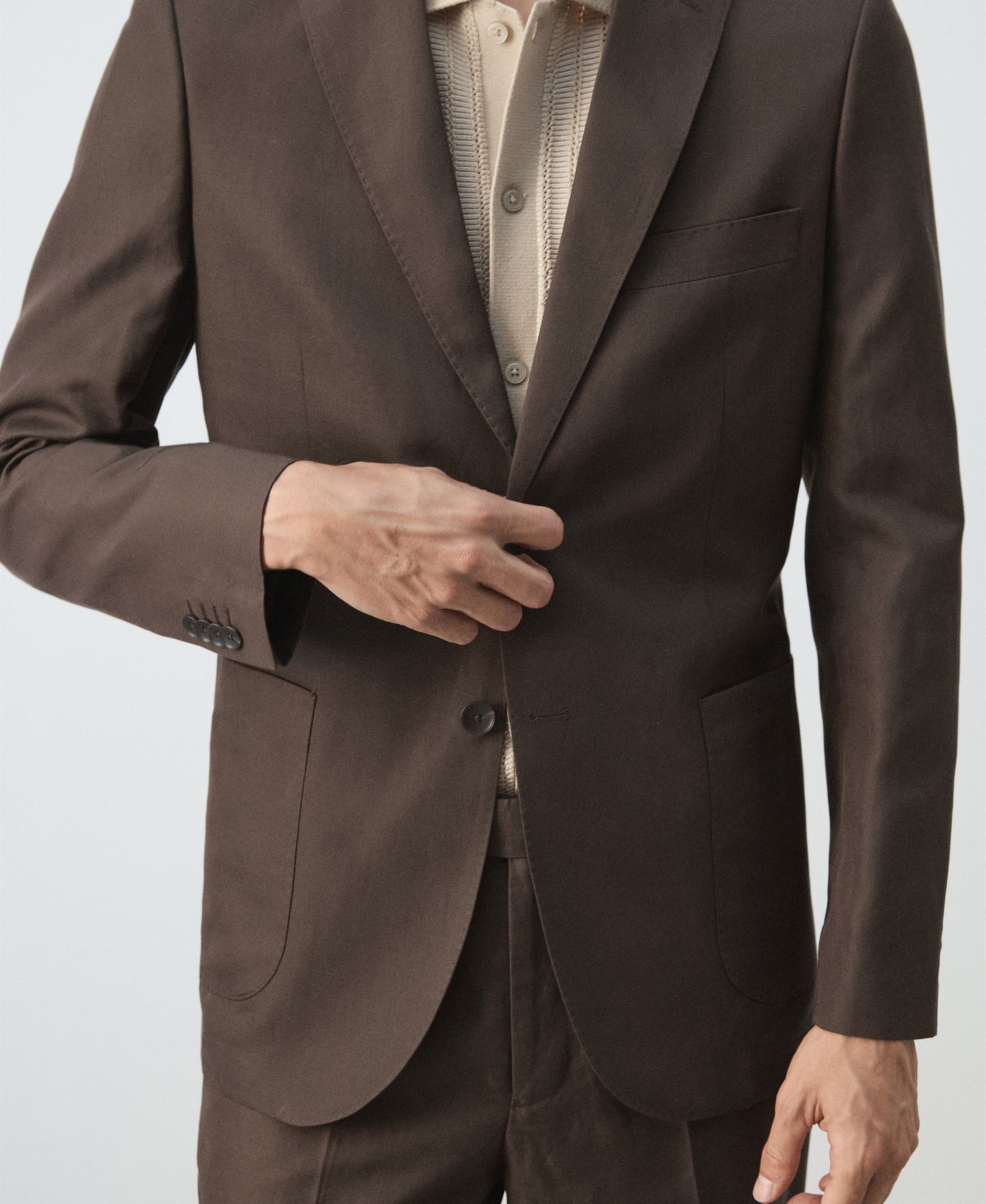 Мужской пиджак MANGO Slim-Fit Lyocell-Linen Suit, цвет: Коричневый — фото 4