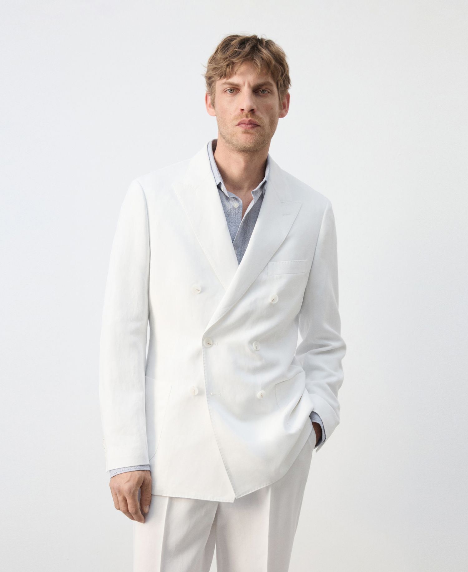 Men's Linen Lyocell Double-Breasted Suit Jacket