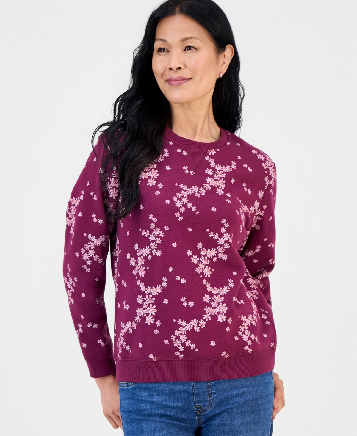 Style & Co Women's Printed Crewneck Sweatshirt, Macy's Exclusive In New Brickberry