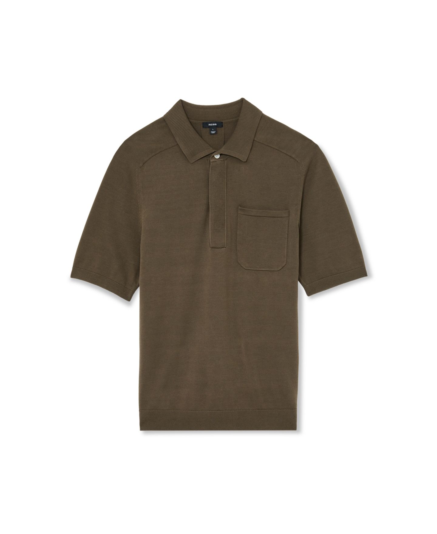 Мужское поло REISS Selkirk Cotton Knit Concealed-Placket Polo Shirt, цвет: Серо-коричневый коричневый — фото 2