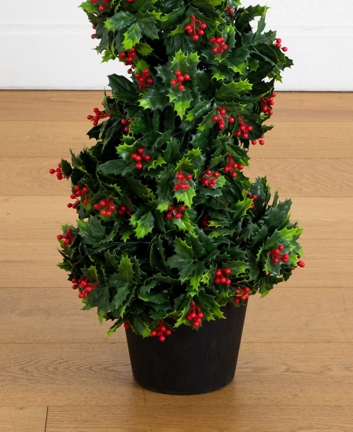 Nearly Natural 3' Ultraviolet Resistant Pre-Lit Artificial Holly Berry Christmas Spiral Tree