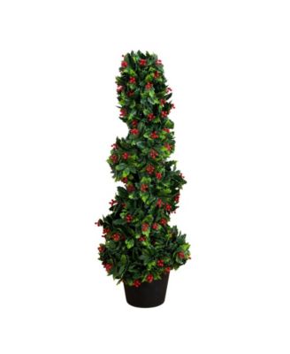 3' Ultraviolet Resistant Pre-Lit Artificial Holly Berry Christmas Spiral Tree