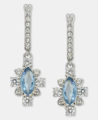 Silver-Tone Cubic Zirconia and Glass Hoop With Drop Earrings