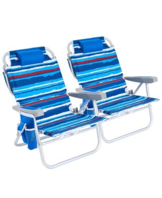 2-pack Low Beach Chair Reclining Folding Cooler Cup Holder Camping Travel