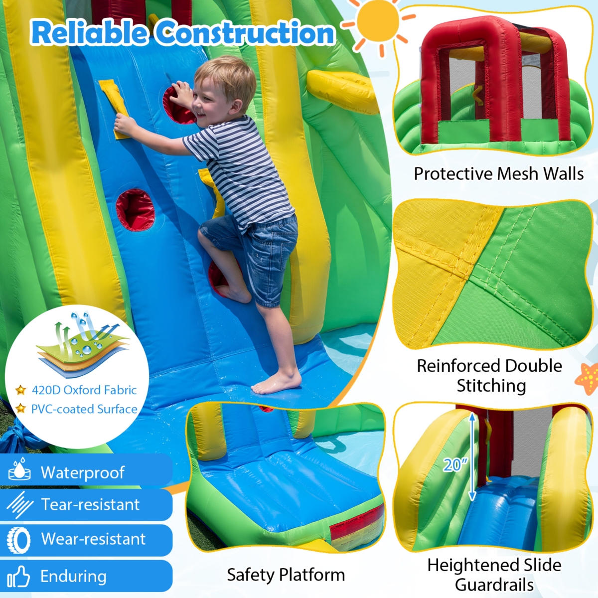 Gymax Outdoor Inflatable Splash Water Bounce House Jump Slide with 550W Blower Kids