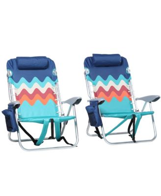2 Pack Beach Chairs Folding Reclining Cooler Bag Armrest Camping outdoor