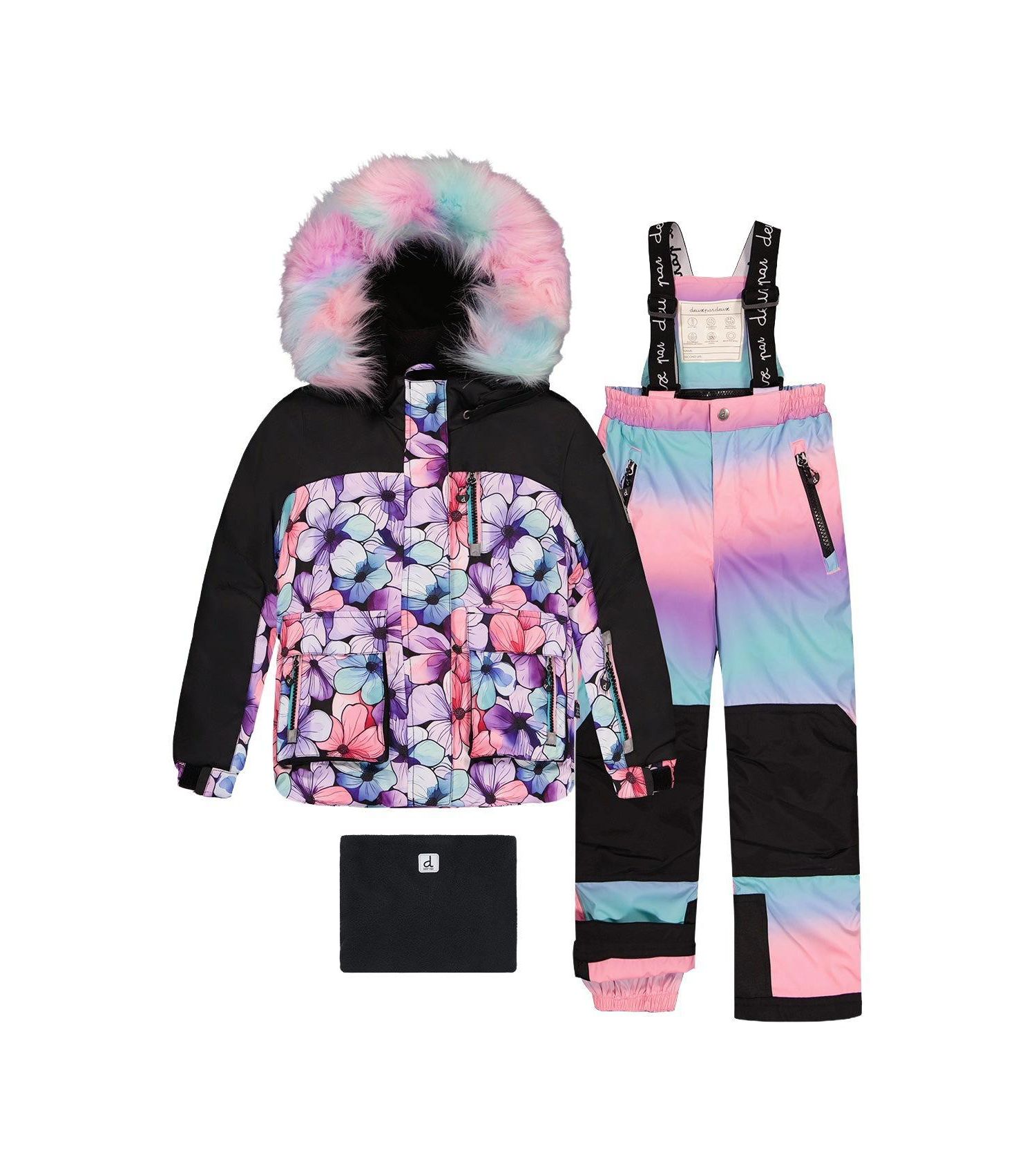 Little and Big Girl (6-14) Two Piece Play Snowsuit Floral Print with Gradient Pants